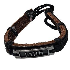 Handcrafted Leather Bracelet Faith Nameplate Inspirational Spiritual Jewelry